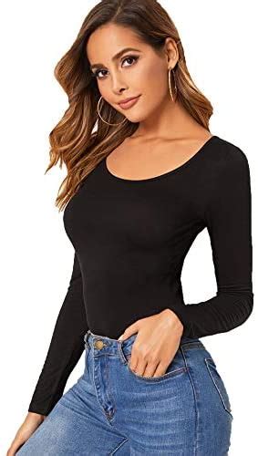 Sheer Bodysuit Long Sleeve SweatyRocks Womens Long Sleeve Scoop Neck