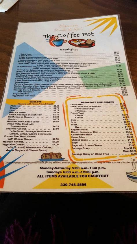 Menu At The Coffee Pot Restaurant Barberton