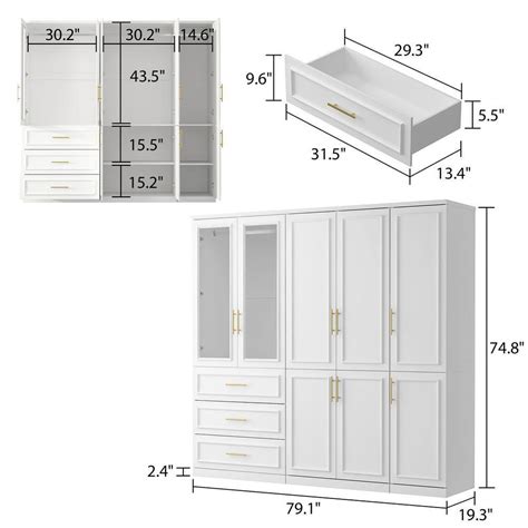 3 Combination White Wood 79 1 In W 8 Door Big Armoires With Hanging