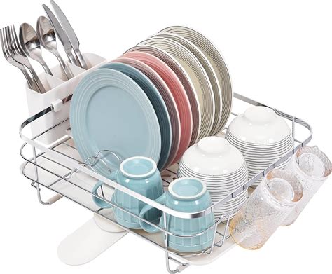 APEXCHASER Dish Rack Stainless Steel Dish Drainer With Drip Tray 360