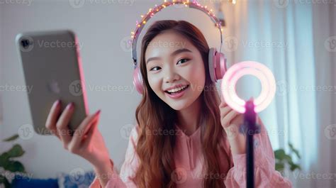 AI Generative Asia Vlogger Woman Influencer Smile Enjoy Hobby Happy Fun