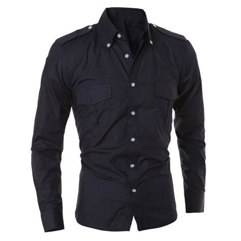 Double Pocket Epaulet Design Solid Color Shirt Collar Long Sleeves Slim