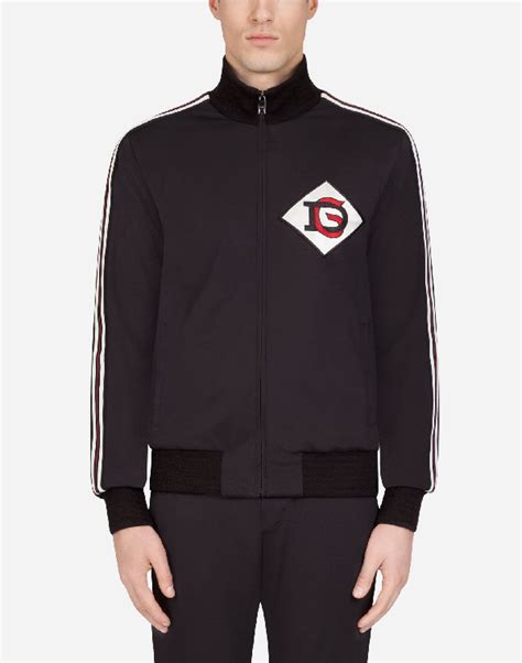 Dolce And Gabbana Zip Up Sweater With Dg Patch In Black Modesens