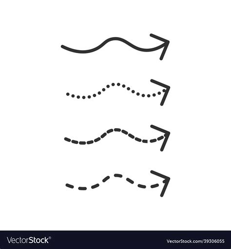 Set of wavy arrows in dashed dotted line style Vector Image