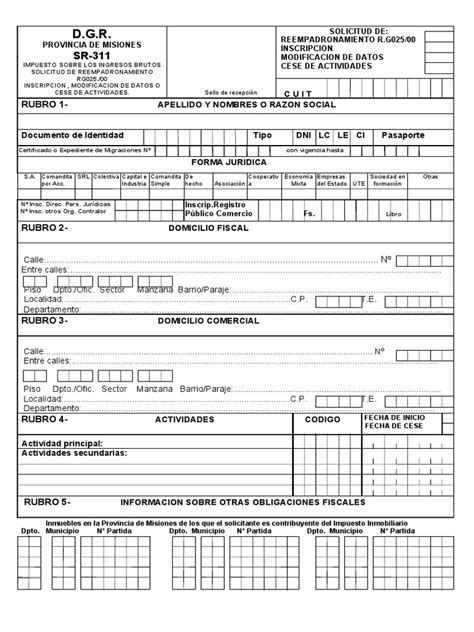 Formulario Ingresos Brutos Misiones Sr 311 Pdf