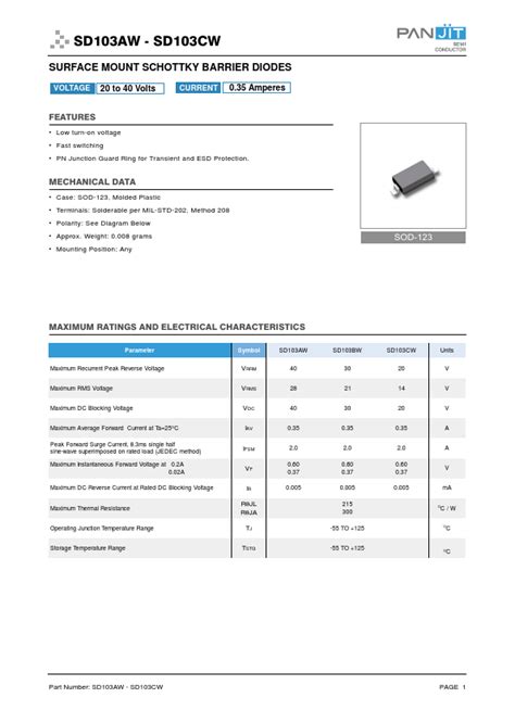 SD103CW Datasheet SD103AW SD103CW SURFACE MOUNT SCHOTTKY BARRIER