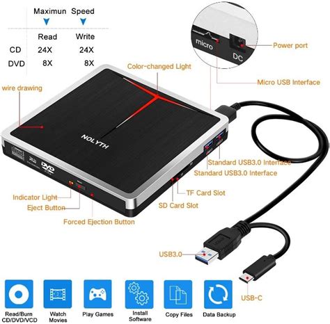 FVQC NOLYTH External CD DVD Drive 5 In 1 USB3 0 USB Computers Tech