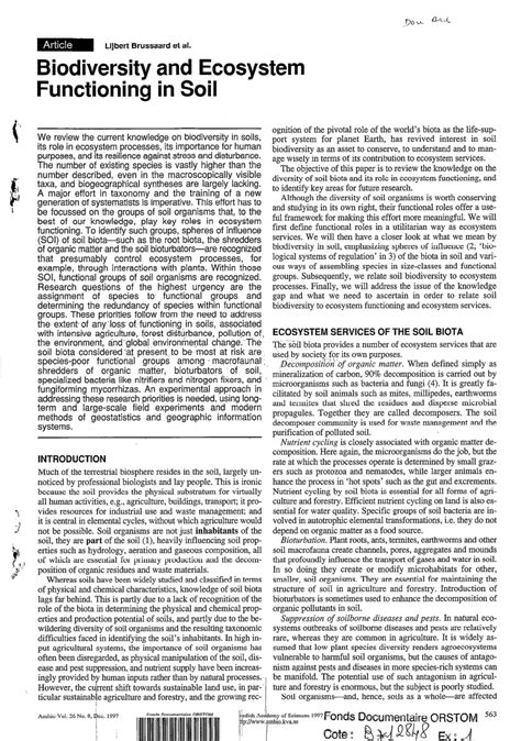 (PDF) Biodiversity and ecosystem functioning in soil