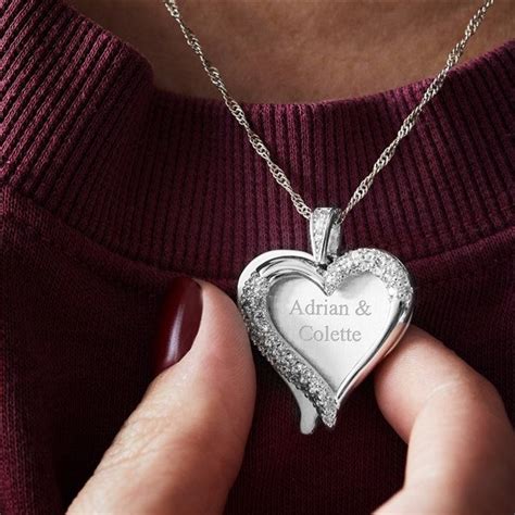 Engraved Silver Plated Brushed Heart Swing Necklace