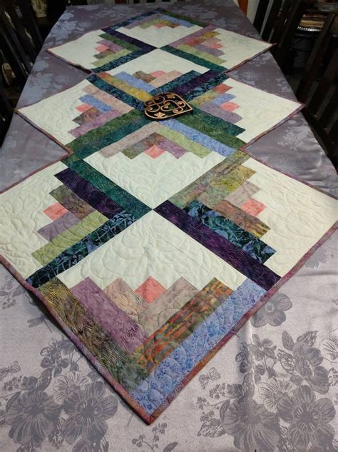 Log Cabin Batik Scrappy Quilted Table Runner Bed Runner Quiltsyhandmade