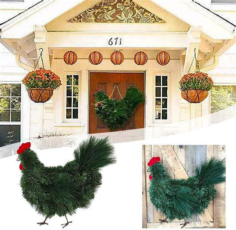 Buy Christmas Rooster Chicken Wreath Green Rooster Wreath For Front Doorchicken Wreath