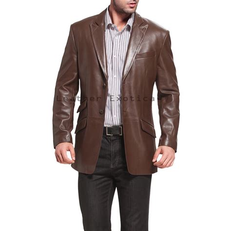 Pocket Front Men Leather Blazer Leatherexotica