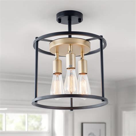 Buy Industrial Semi Flush Mount Ceiling Light Fixture 3 Light Farmhouse Vintage Black Ceiling