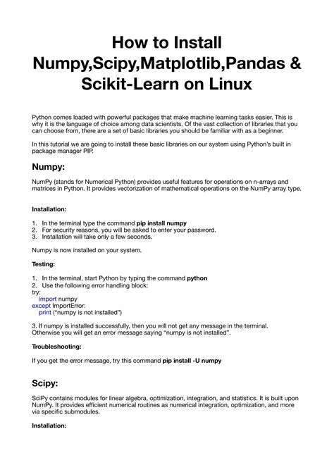 How To Install Numpy Scipy Matplotlib Pandas And Scikit Learn On Linux Pdf