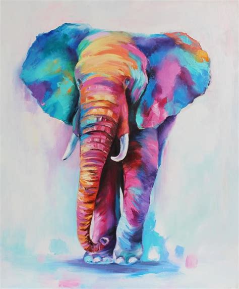 Colorful Elephant Painting Elephant Wall Art Animals Painting Elephant