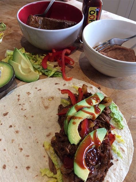 Shredded Beef Tortilla Wrap Slow Cooked Beef Ooft Hot Sauce