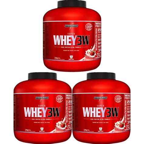 Kit 3X Super Whey 3W 1800g Morango IntegralMédica OtimaNutri