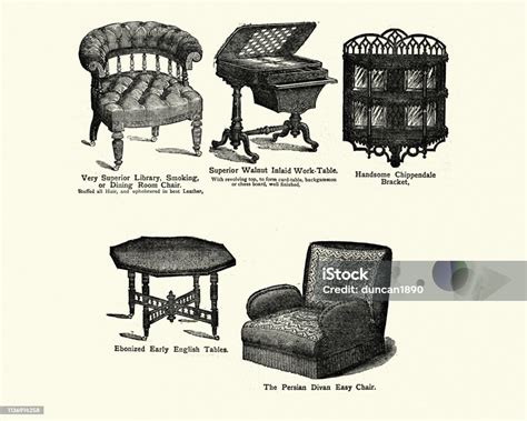 Victorian Furniture Chairs And Tables 1880s 19th Century Stock