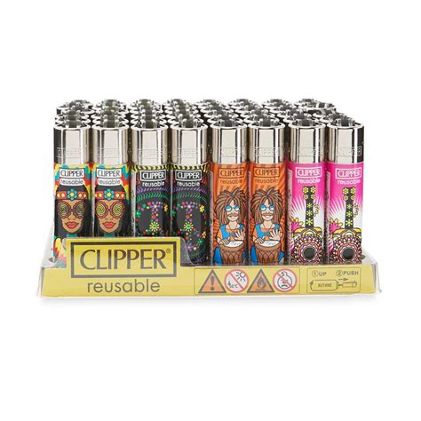 Clipper Lighter 48ct Pop Counter Display Hippie Peace Cannatron