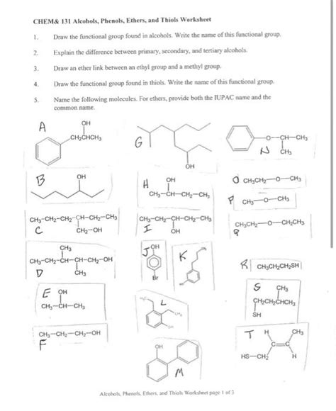 Solved 1 2 CHEM 131 Alcohols Phenols Ethers And Thiols Chegg