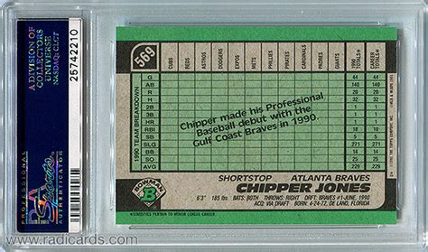 Chipper Jones 1991 Bowman 569 PSA 10 Radicards Auctions