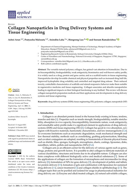 Pdf Collagen Nanoparticles In Drug Delivery Systems And Tissue