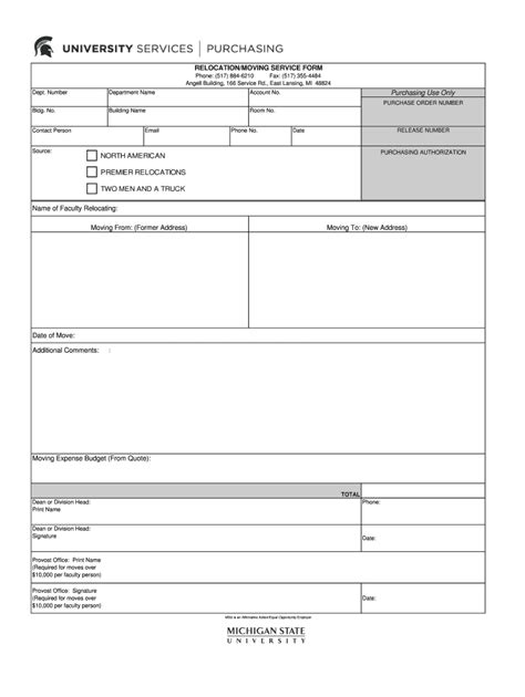 Fillable Online Usd Msu Relocationmoving Service Form Phone