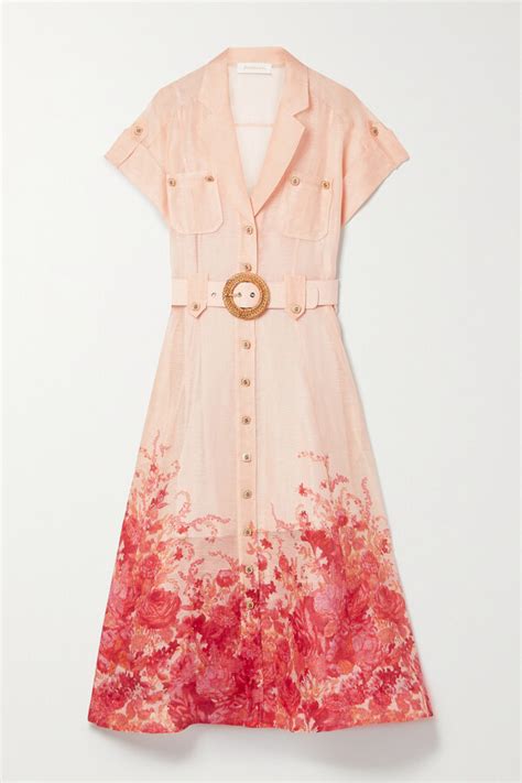 Zimmermann High Tide Belted Floral Print Linen And Silk Blend Midi