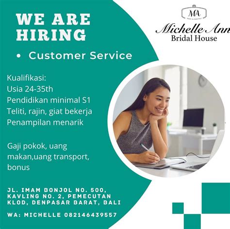 Lowongan Kerja Sebagai Staff Customer Service Untuk Michelle Ann Bridal