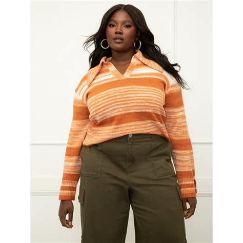 Eloquii Elements Women S Plus Size Collared Stripe Sweater