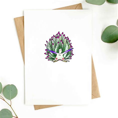 Green Sheep Leaf Nudibranch X Greeting Card Cute Hand Etsy