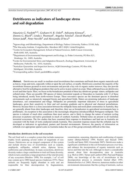 (PDF) Detritivores as indicators of landscape stress and soil degradation