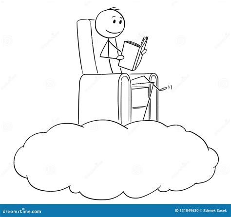 Cartoon Of Man And Dreamer Reading A Book On A Cloud Stock Vector