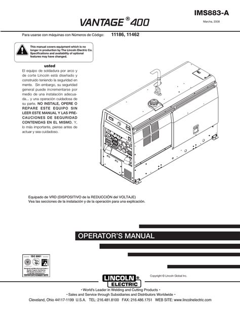 Lincoln Electric Vantage 400 Operating Instructions Manualzz