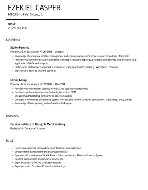 Soc Analyst Resume Samples Velvet Jobs