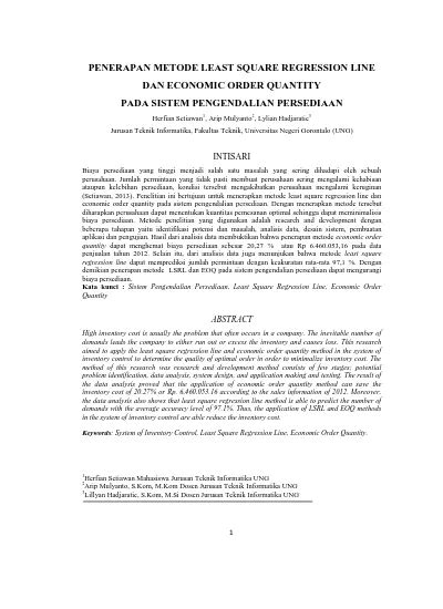 Penerapan Metode Least Square Regression Line Dan Economic Order