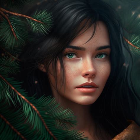 Premium Photo Woman With Green Eyes And Pine Branches