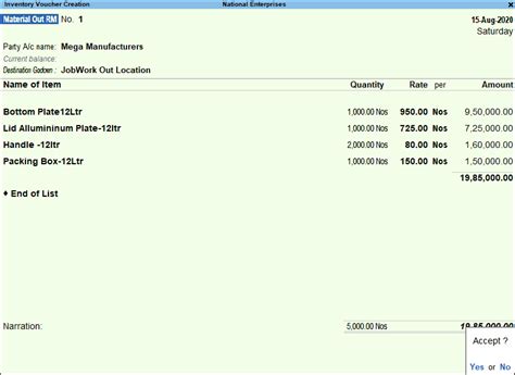 How To Record Principal Manufacturer Or Job Work Out Transactions In