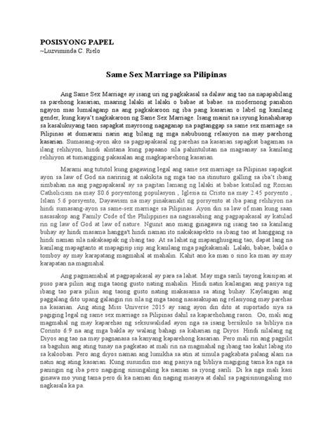 Same Sex Marriage Posisyong Papel 035442 Pdf