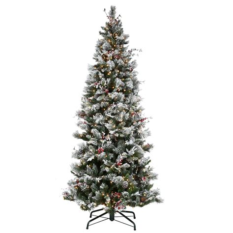 National Tree Company Ft Snowy Morgan Spruce Slim Tree With Clear