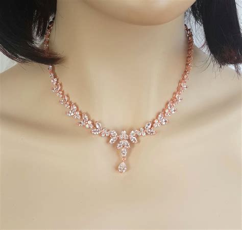 Rose Gold Wedding Necklace Pearl Bridal Necklace Rose Gold Bridal