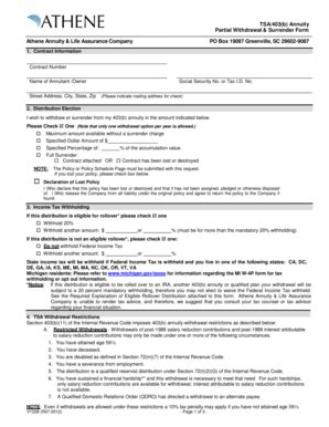 Fillable Online TSA403b Annuity Partial Withdrawal Surrender Form Fax