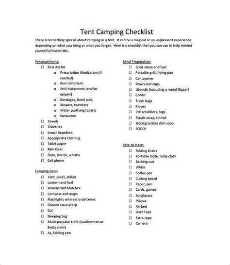 20+ Camping Checklist Templates - DOC, PDF, Excel