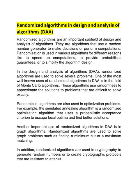 Randomized Algorithms In Design And Analysis Of Algorithms Advantages