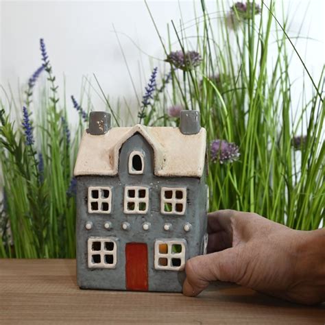 Pottery Village House Tealight Holder Etsy Uk Pottery Houses Tea