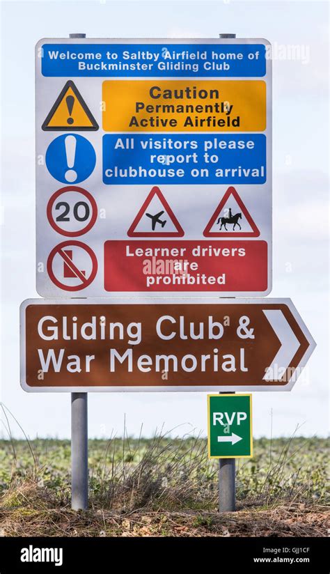 Airfield warning signs and on site instructions Stock Photo - Alamy