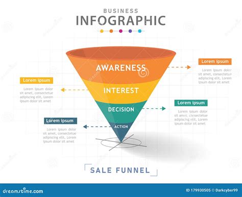 Infographic Steps Modern Sales Funnel Diagram Stock Vector