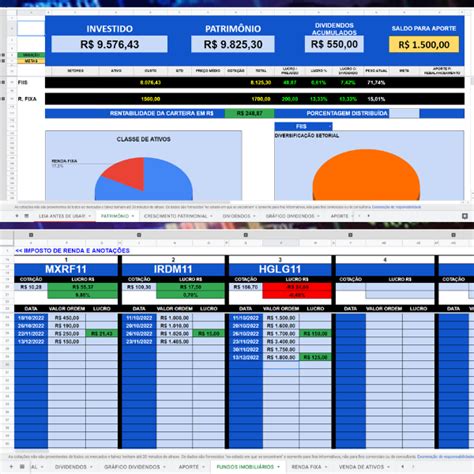 Planilha De Controle De Fundos ImobiliÁrios E Renda Fixa Duliane