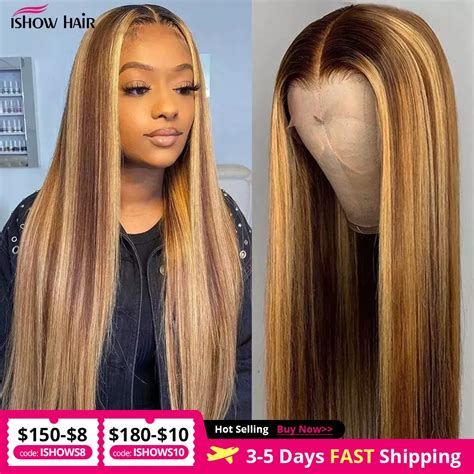 30 Inch Highlight Perücke Menschliches Haar Gerade Honig Blonde Spitze