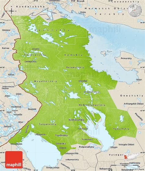 Physical Map of Republic of Karelia, shaded relief outside